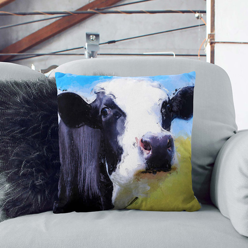 A Cow In The Meadow In Abstract Square Throw Cushion, 40 x 40 cm, Black