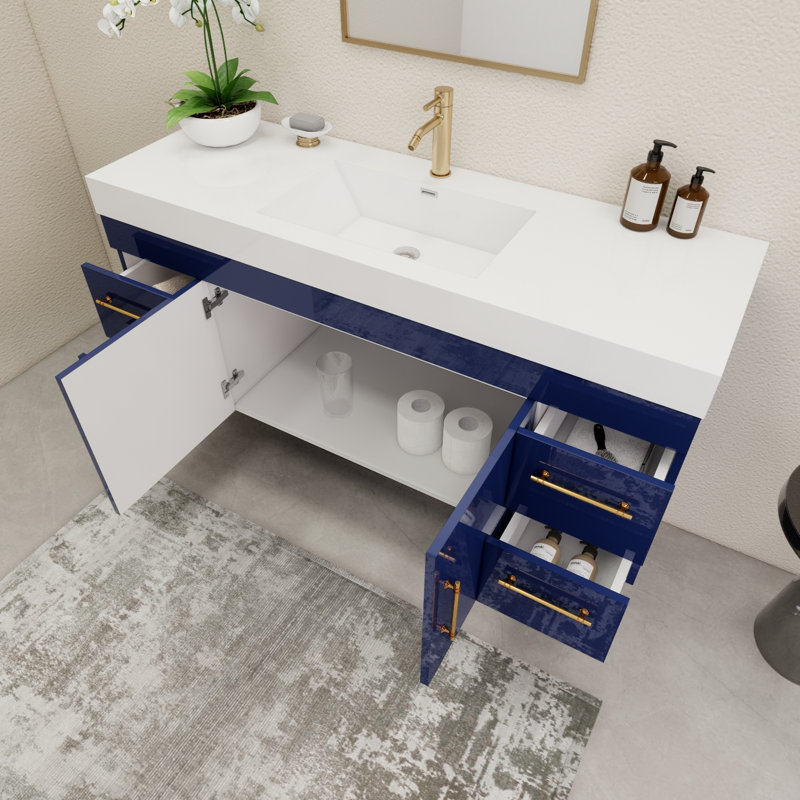 Ensemble de meuble-lavabo simple 60 po, Bleu nuit