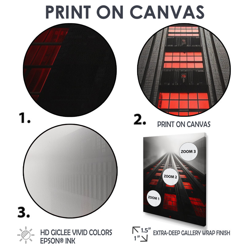 Structure grise et rouge - gratte-ciel - salon d'art mural gratte-ciel, Cadre flottant brun, bois massif, H 24 po x l 32 po