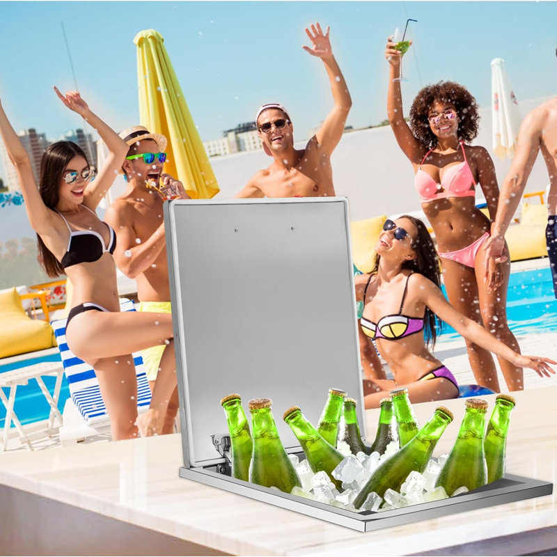 Drop in Ice Chest, Stainless Steel Commercial Ice Bin with Hinged Cover, Outdoor Kitchen Ice Bar for Drinks