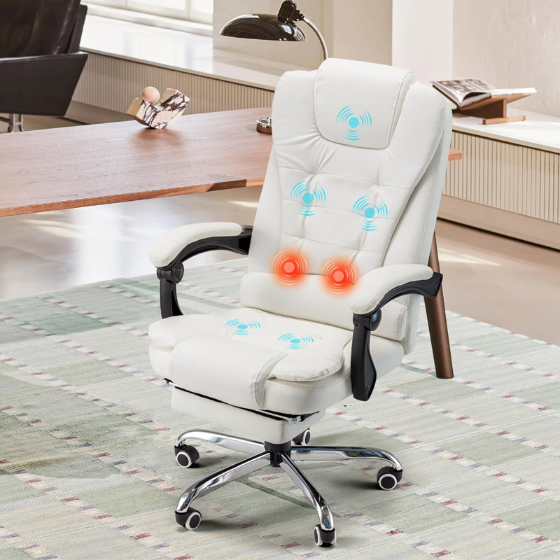 Office Chair With 7 Point Vibrating Massage&Heat Functions, Cream