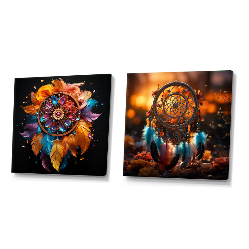 Dreamcatcher Spectrum - Dream Catcher, ensemble de 2 collages carrés, H 16 po x l 33 po, Toile tendue
