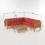 Ensemble de canapés d'extérieur sectionnels luxueux Oana en bois d'acacia avec coussins rouges