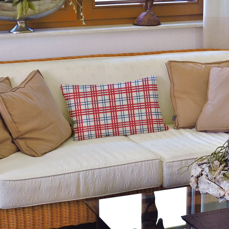 Housse de coussin et insert rectangulaires Luxury, Blanc / Bleu / Rouge, Mélange de coton