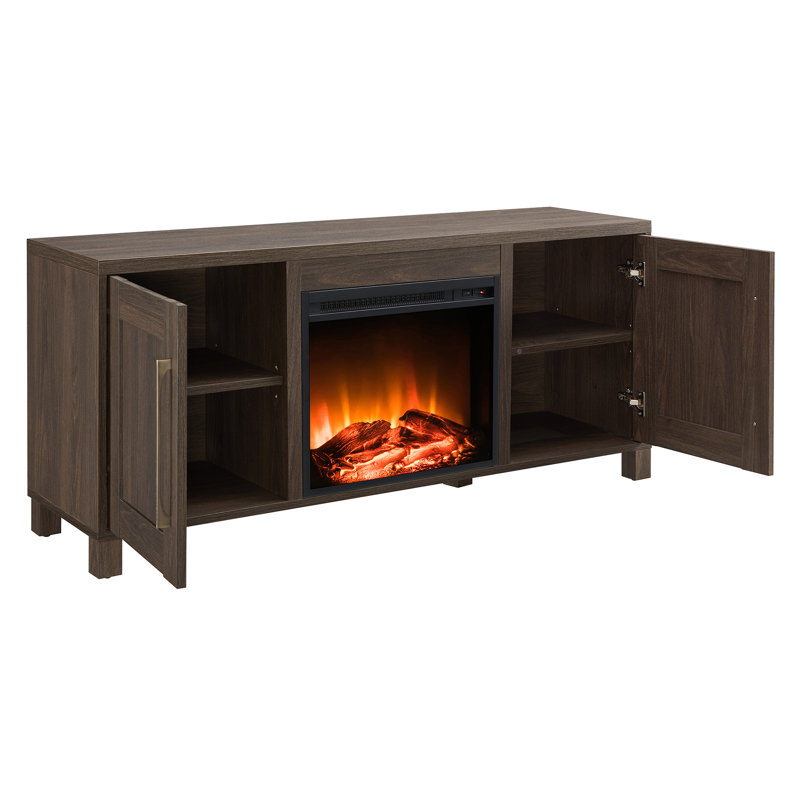 TV Stand Fireplace for TVs up to 65" Fireplace, Alder Brown