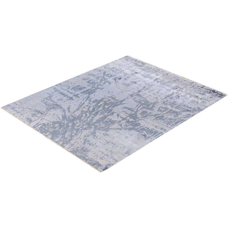 Tapis unique noué à la main gris de 8 pi 1 po x 10 pi 2 po Leonard