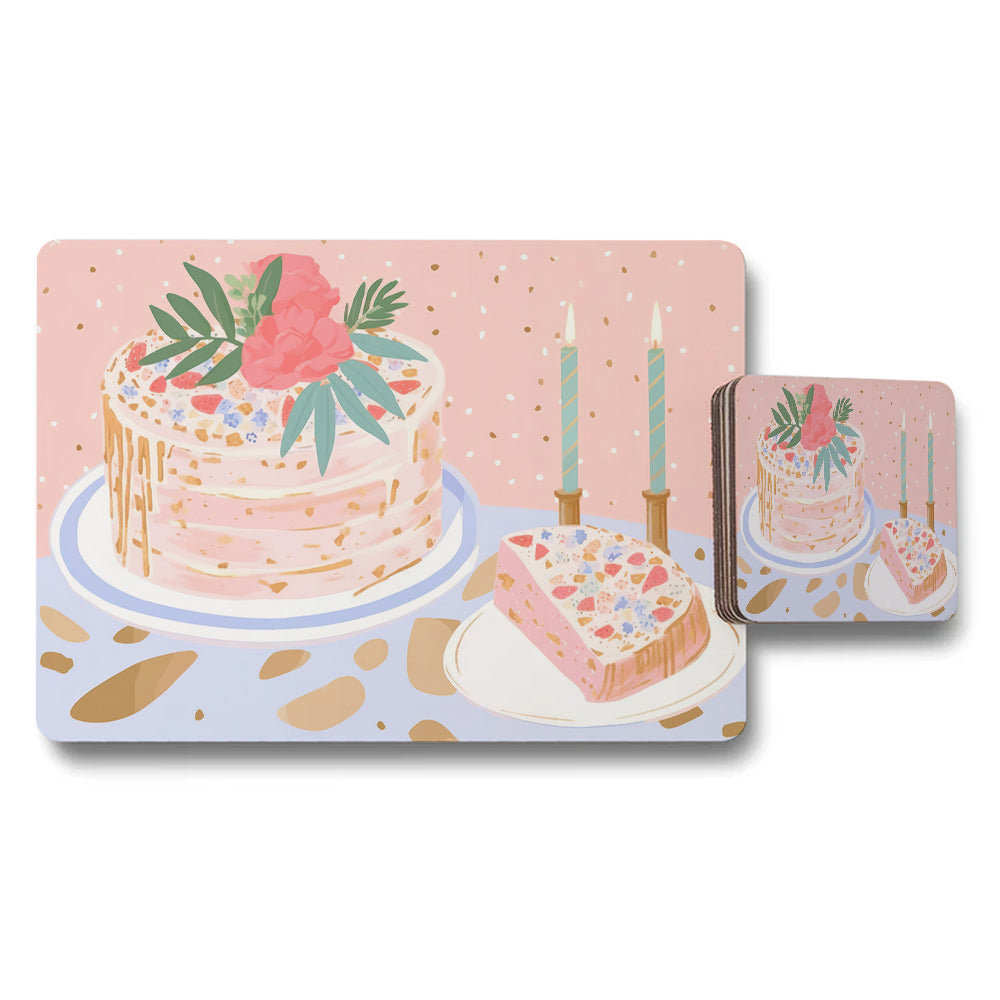Pastel Cake Theme Placemats And Coasters Set For Dining