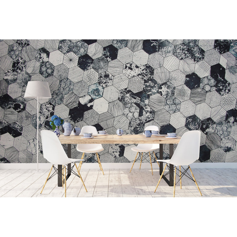 Murale hexagonale géométrique Midgett, L 112 po x L 75 po