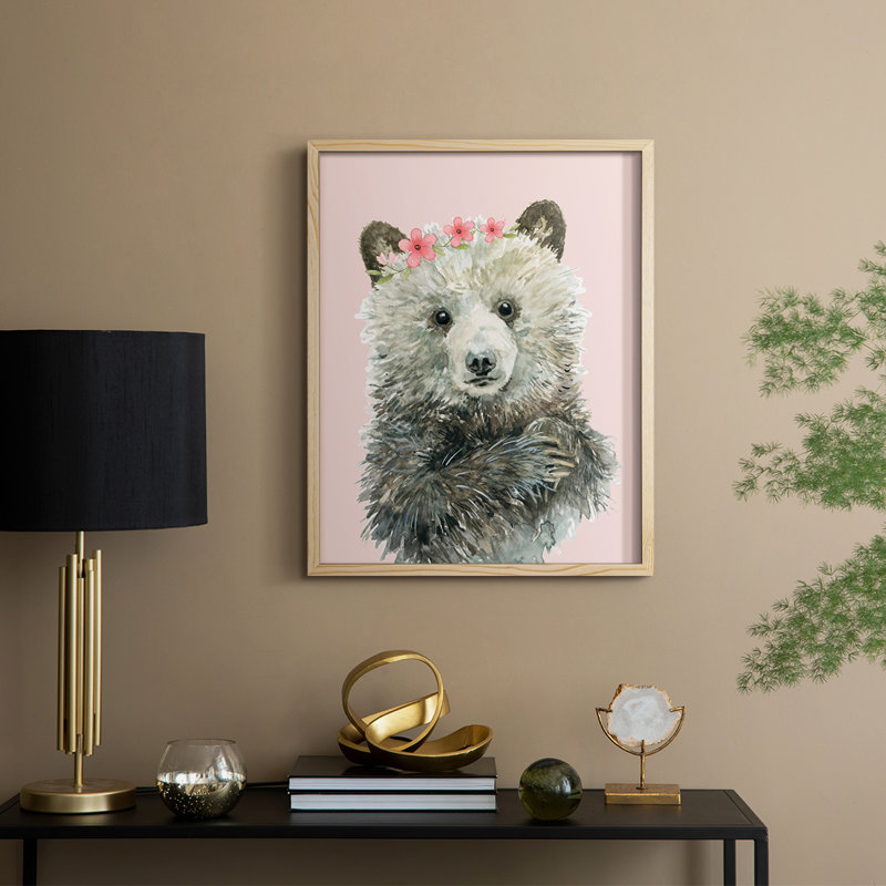 Reproduction encadrée d'un ourson en bois massif, Naturel, H 30 po x l 24 po