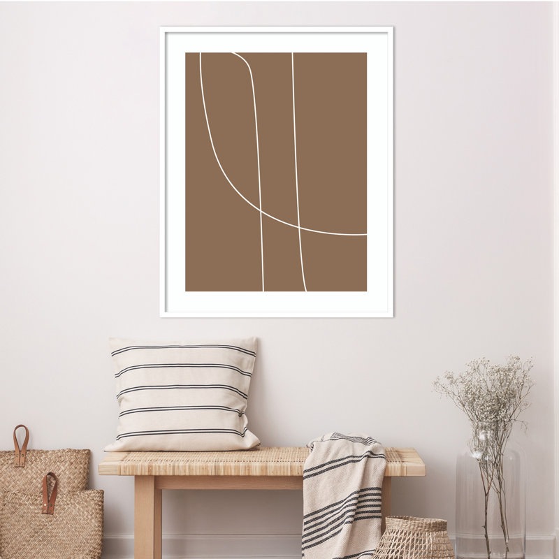 Modern Line Abstract 1 Mushroom Brown by The Creative Bunch Studio, White Framed, 17" H x 14" W x 0.8" D