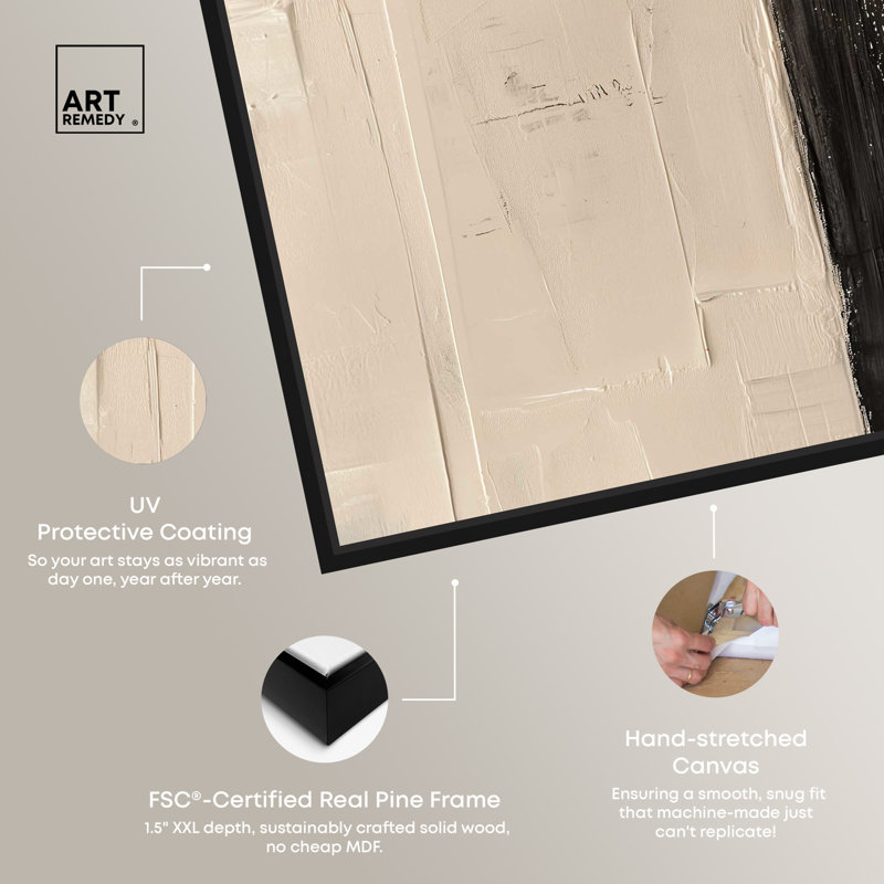 Abstract Black and Beige Canvas Wall Art with Black Frame, 25" x 21"