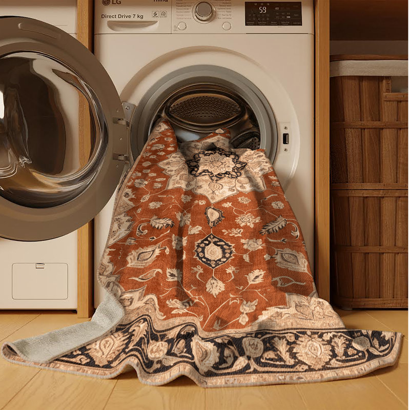 Tapis brun lavable à la machine, Rond 3 pi