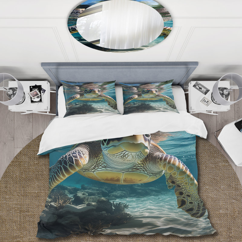 Tortue verte sarcelle - superbe ensemble de housse de couette animaux - microfibre de polyester