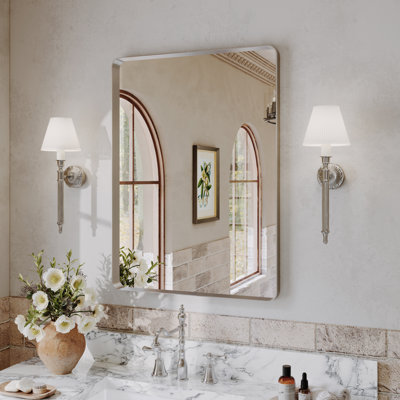 Lunara 1.18" Deep Rounded Corner Rectangular Bathroom Wall Mirror with Premium Tempered Glass & Aluminum Alloy Framed