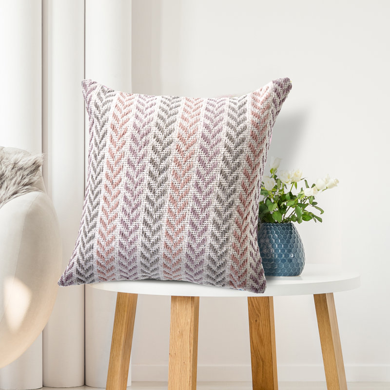 Hand-Woven Chevron Cotton Throw Pillow Cover Set of 4, Pink/Lilac, Polyester/Polyfill