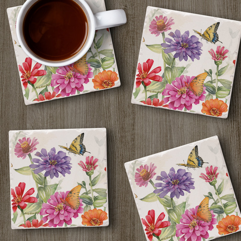 Paquet de 4 sous-verres Zinnias & Butterflies