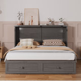 Latitude Run® Murphy Bed, Queen Cabinet Bed With Usb Ports & Tri-fold Mattress, Saving Space Storage Drawers, Hidden Guest Bed With Queen Size Cabinet Wall Bed For Living Room, Guest Room