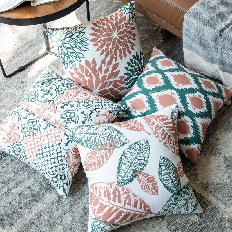 4 Piece Abstract Square Throw Pillow Cover Set, Gray, Pillow Cover Only - No Insert