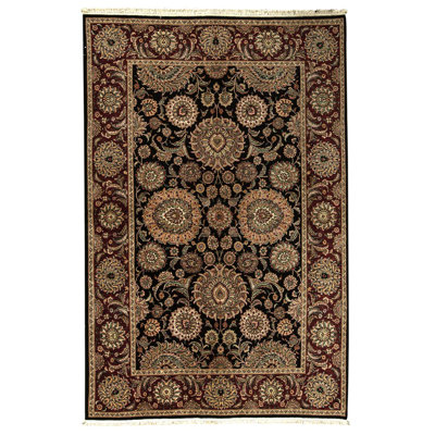 Tapis unique noué à la main beige / rouge / noir de haute qualité