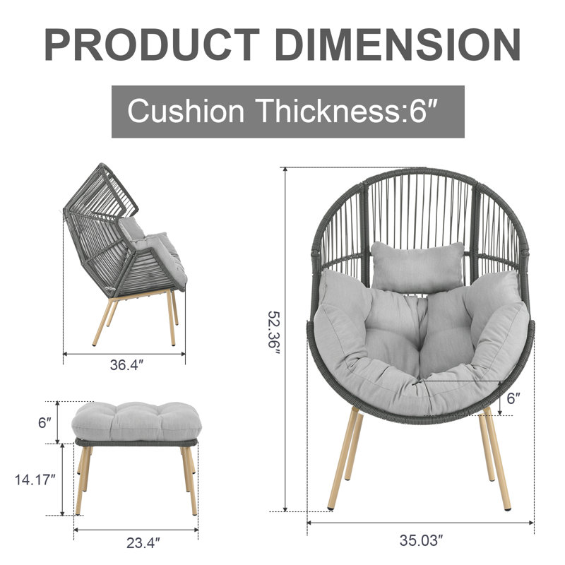 Chaise de hamac de patio avec coussin Azuredee, Gris foncé, Gris clair