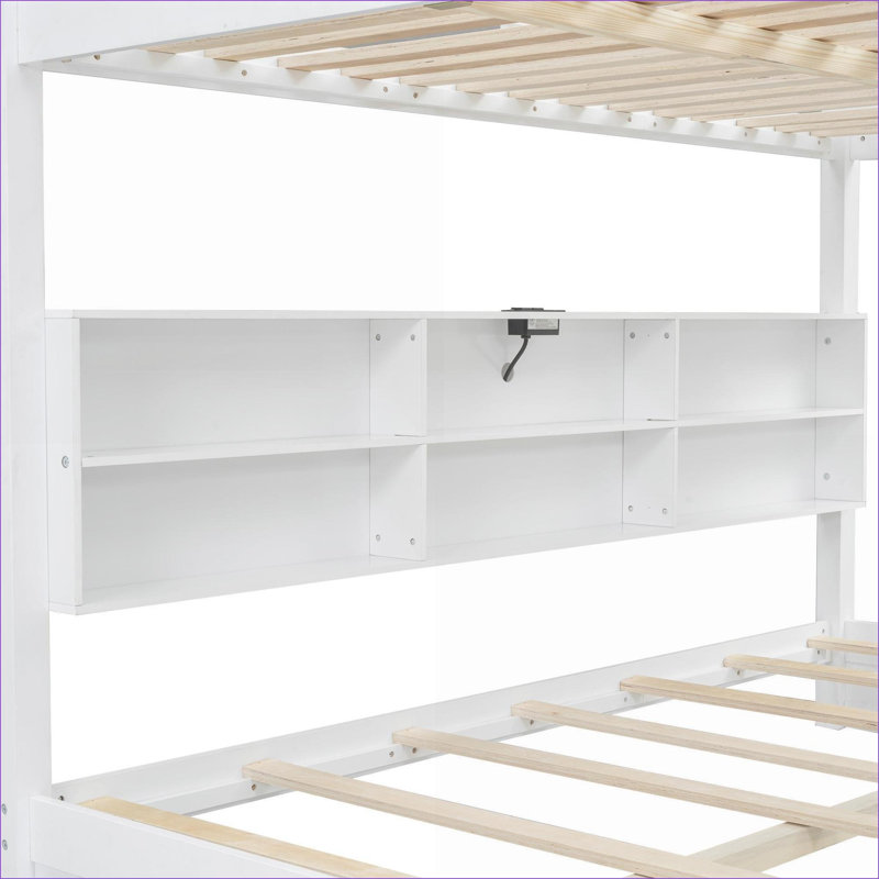 Lit superposé en bois et bois aggloméré avec dessus de grand lit, sans sommier, blanc pour les petites chambres et amp; Chambre d'amis