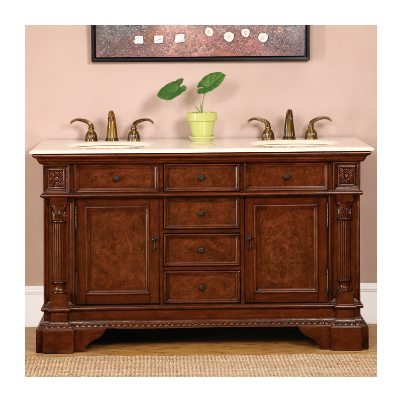 Ensemble de meuble-lavabo double 60 po Tingley, Marbre ivoire crème