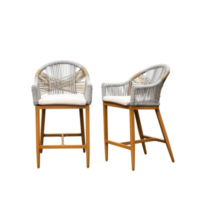 De 2 chaises de bar d'extérieur avec accoudoirs et dossier, tabourets à hauteur de comptoir rembourrés, poteau de corde en aluminium pour le jardin, la piscine, le patio, la cuisine - Kaki