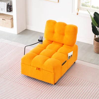 Lit convertible en tissu orange, 39,08 pouces de long. Offre une assise confortable avec une éponge et un coussin. Convient à différents espaces, y compris les appartements, les salons et les bureaux. Assemblage facile fourni