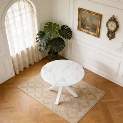 42.1"WHITE Table cross leg Mid-century Dining Table