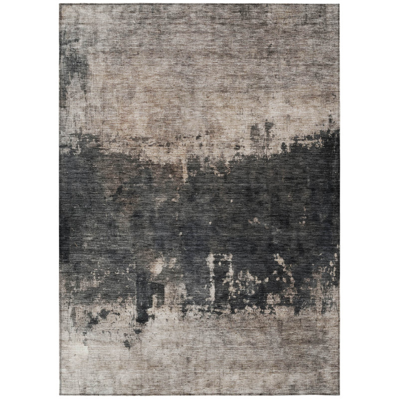 3' X 5' Taupe And Charcoal Abstract Washable Indoor Outdoor Area Rug