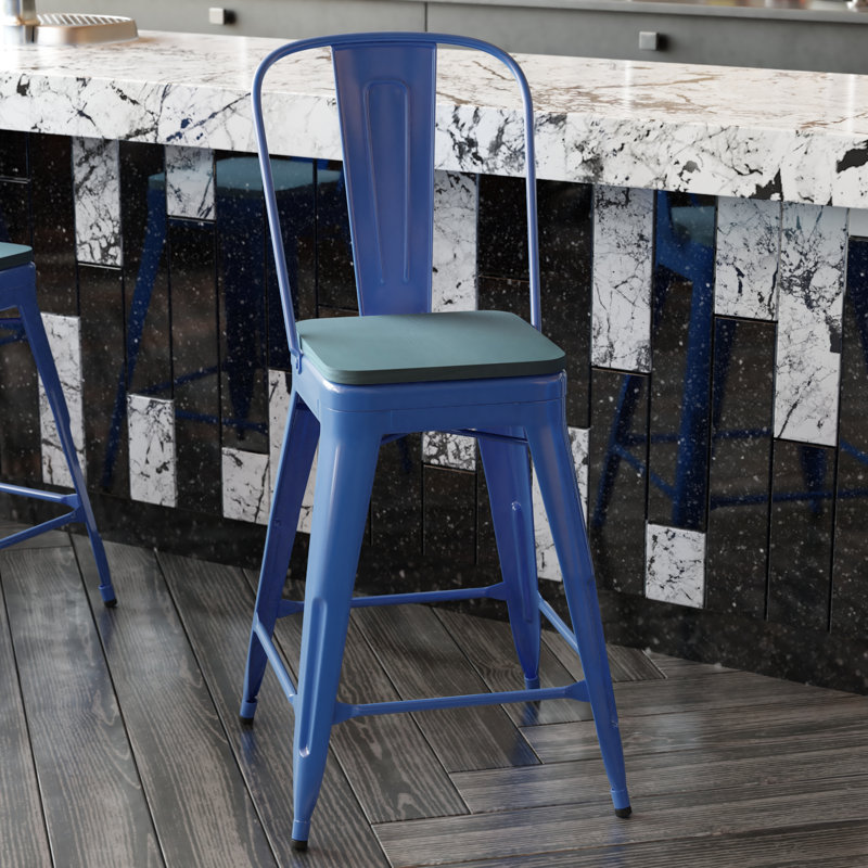 Tabouret de comptoir toutes saisons avec dossier amovible et siège en résine de polyester Britian, Noir