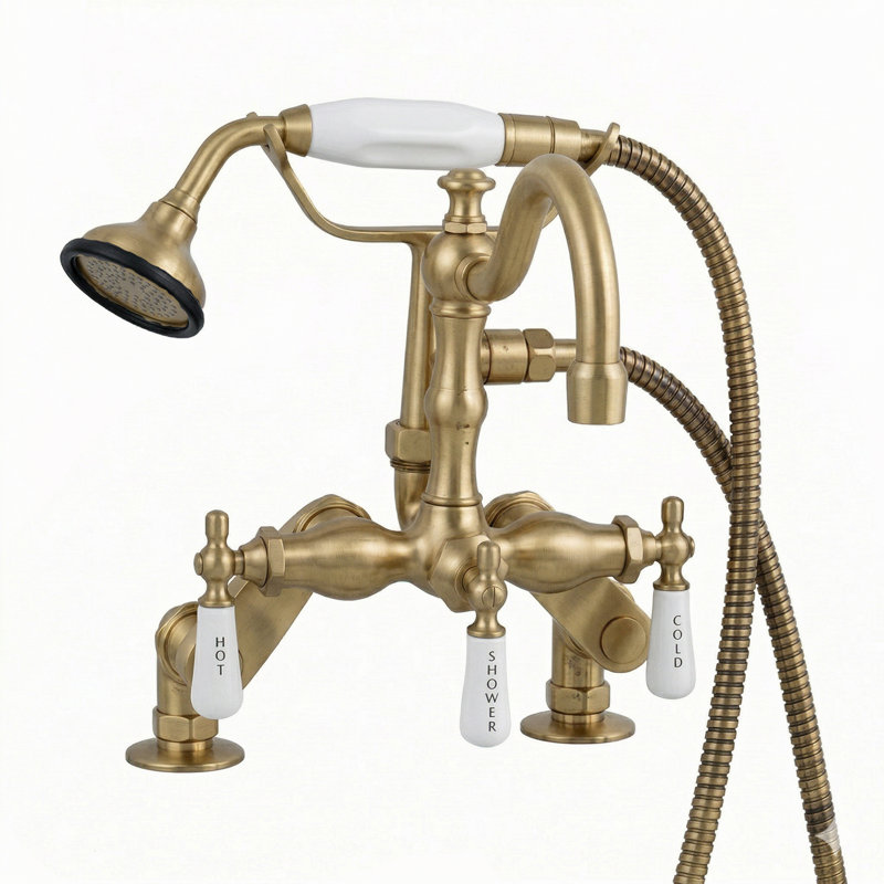 Robinet de téléphone à fixation sur le comptoir avec douchette par Strom Living, Unlacquered Satin Brass