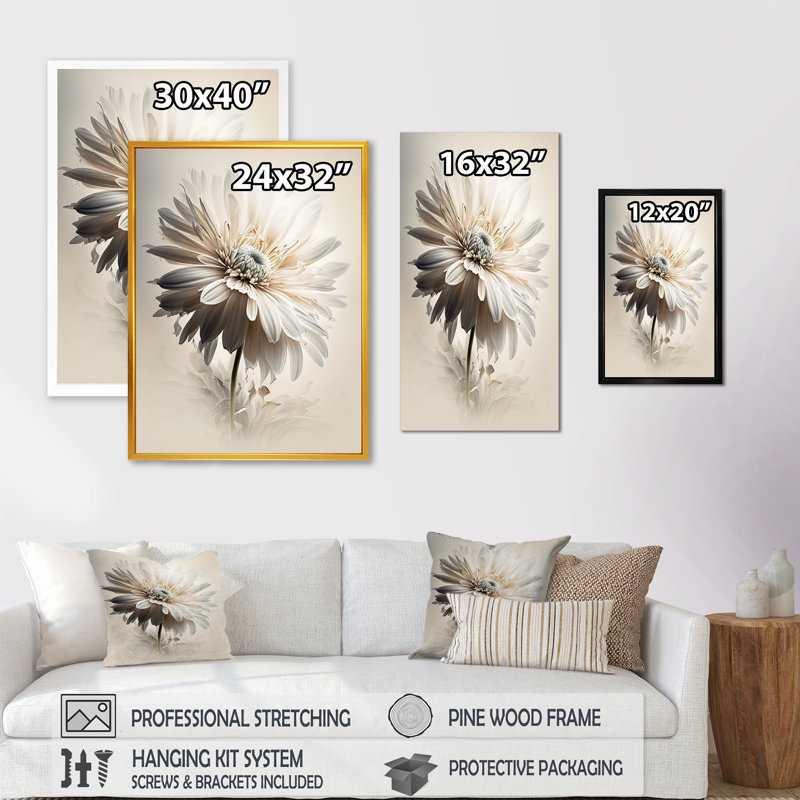 Gerbera blanche II - art mural Gerbera pour le salon, H 20 po x l 12 po, Toile tendue