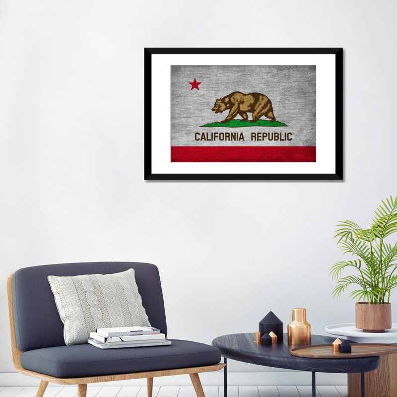 Drapeau californien - Impression sur toile, H 24 po x l 32 po x P 1 po, Papier d'art encadré noir, Blanc