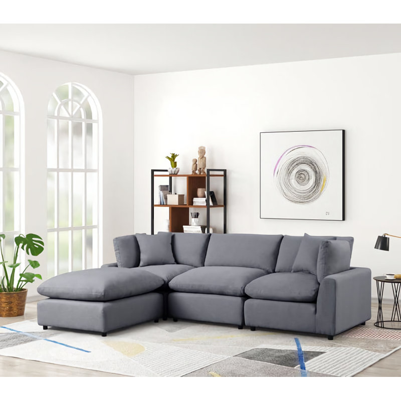 Canapé modulaire, Noir 100% lin, Orienté à gauche (vu de face)