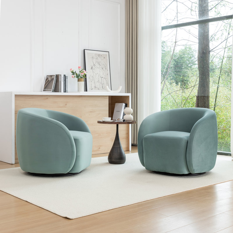Arrun Velvet Swivel Barrel Chair, Blue