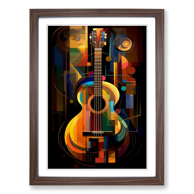 Acoustic Guitar Art Deco No.2 - Single Picture Frame Print on Wood