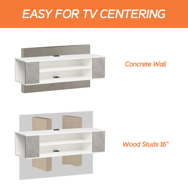 Deymar Floating TV Stand, White/Gray