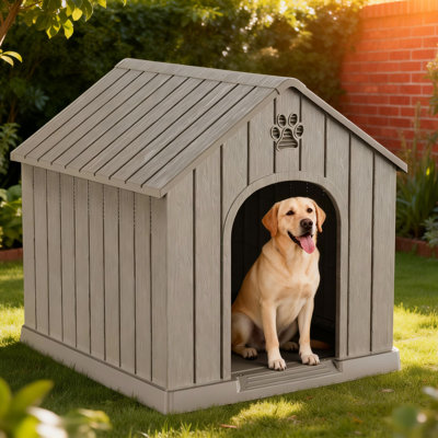 38.09"H All-Weather Waterproof  Resin Large Dog House(Light Brown/Gray)
