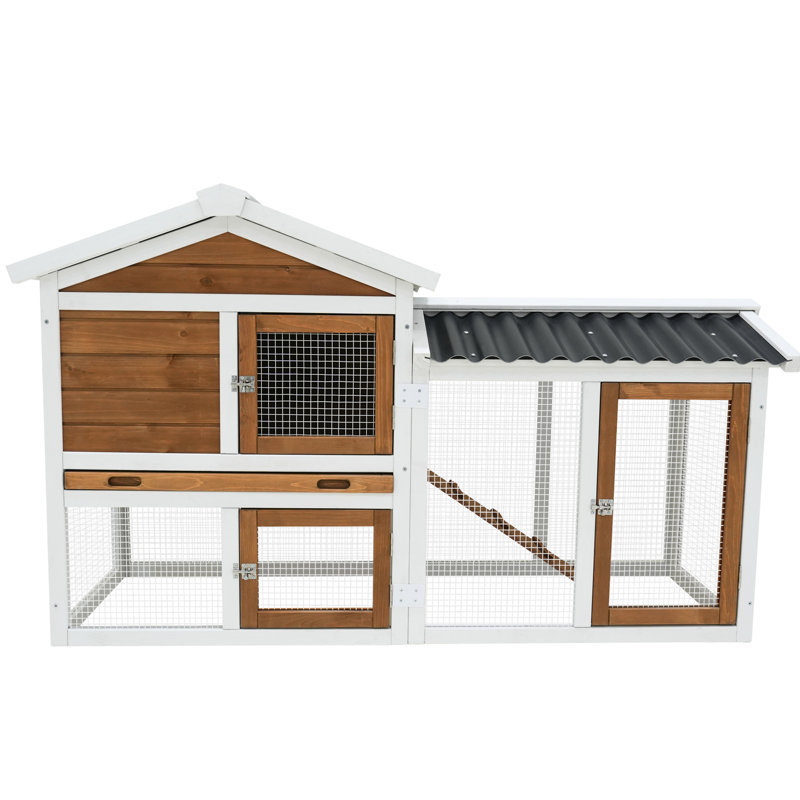 Cage à lapin imperméable en bois 58 "avec escaliers et plateau de nettoyage pour petits animaux 58"