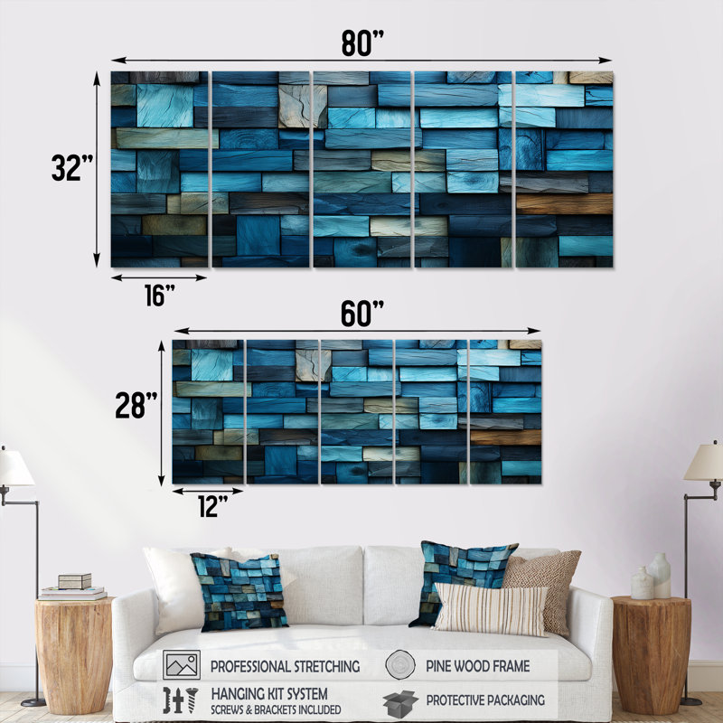 Boho Earth Element Stones Mosaic III - Boho Mosaic 5 pièces, art mural, H 32 po x l 80 po