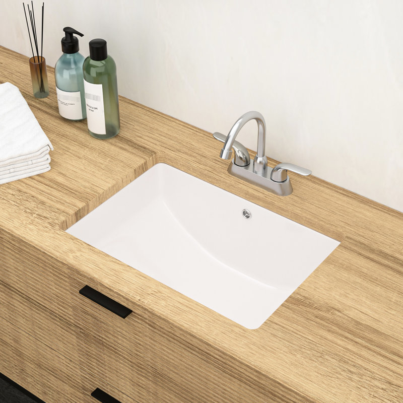 Lavabo de salle de bain rectangulaire encastré en céramique avec trop-plein - Acide, pour divers espaces
