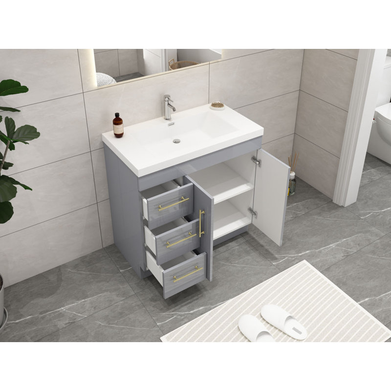Ensemble de meuble-lavabo simple 36 po Carliss, Gris lustré, Or
