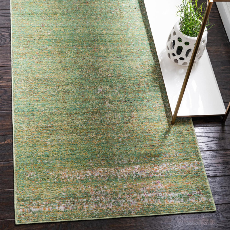 Tapis vert bouclé / crocheté à motif oriental Glasser, Rond 6 pi 1 po