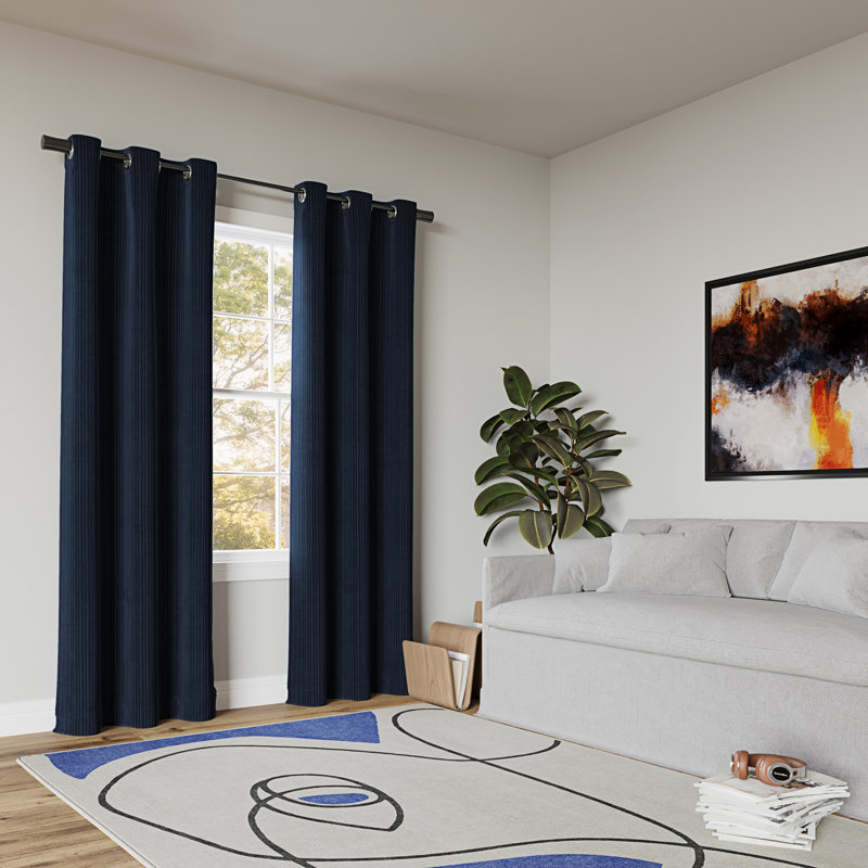 Cascade Pleated Velvet Blackout Grommet Curtain Panel, 40" W x 96" L, Navy Blue
