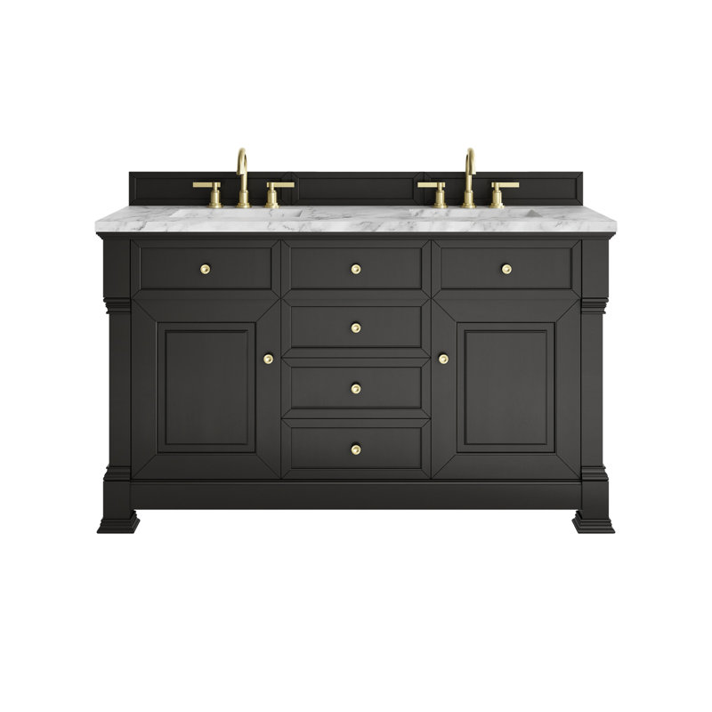 Brookfield 60'' W Double Vanity, Black Onyx, Carrara White, Widespread