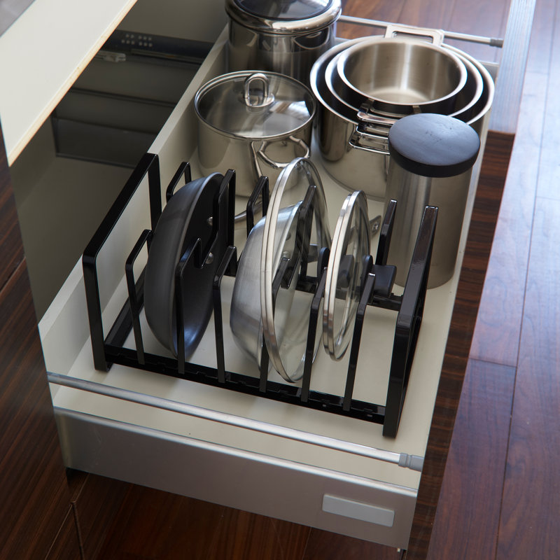 Black Adjustable Steel Pot Lid and Pan Organizer