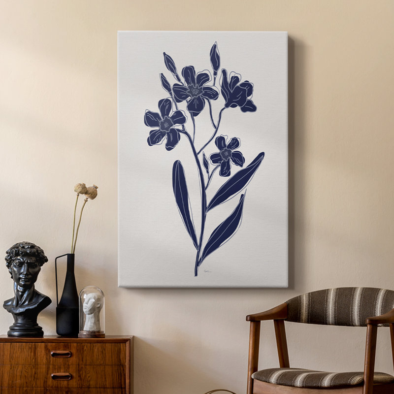 Indigo Botanical Study II -Custom Wrapped Gallery Cavas, 18" H x 12" W