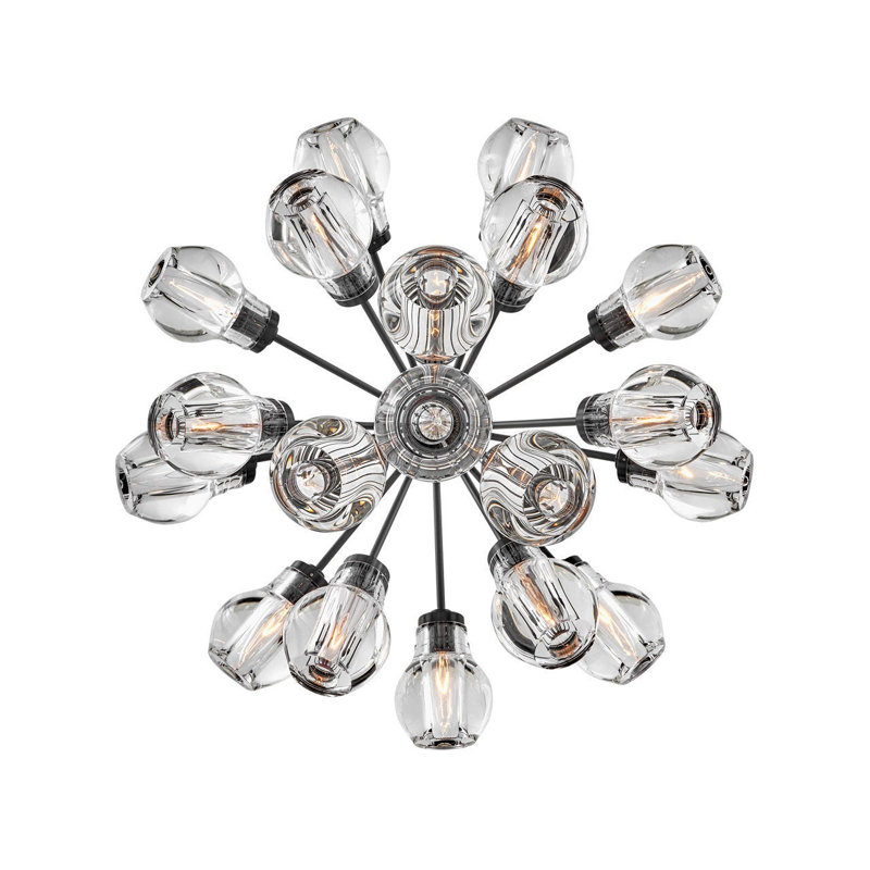 Elise 19-Light Convertible Cluster Chandelier w/ Thick-Cut Crystal Shades, Black