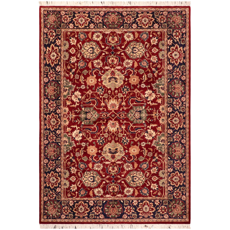 Tapis décoratif de laine noué à la main de conception unique 6 pi 1 po x 8 pi 9 po Baghavann 1900 Pak-persan rouge/noir
